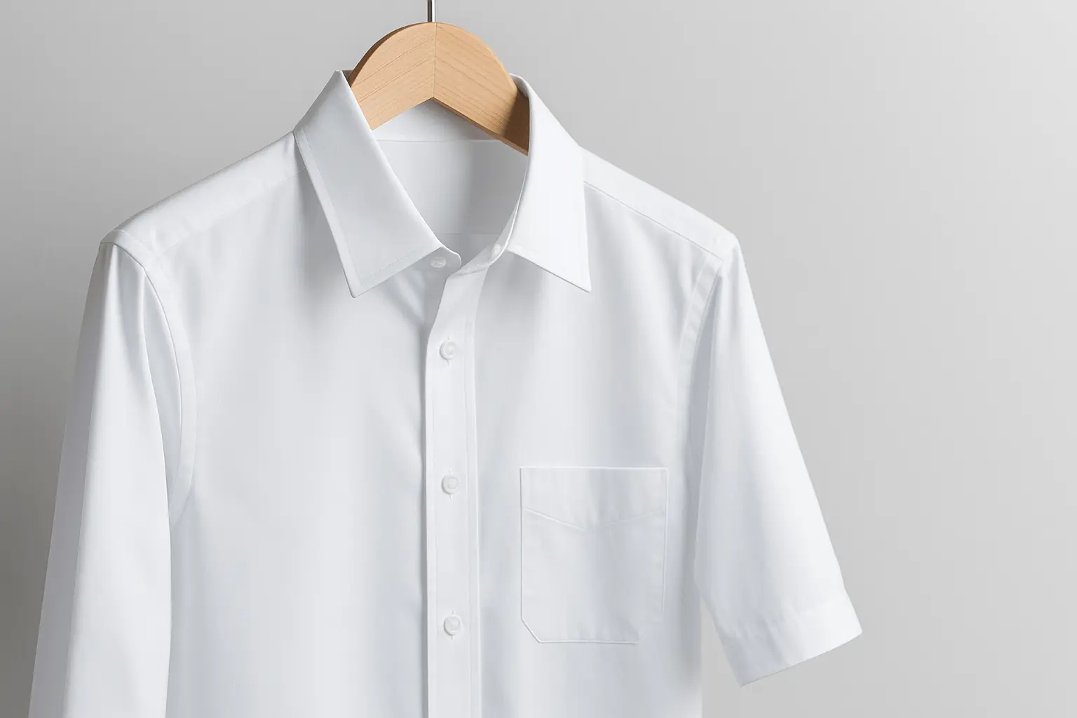 Hasil cuci satuan premium—detail kerapian kerah & lengan